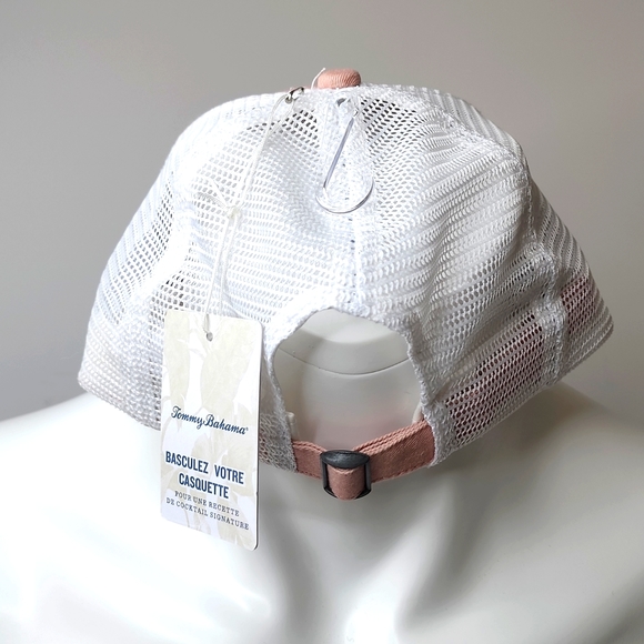 TOMMY BAHAMA CAP HAT, FRONT SALMON WITH WHITE MESH, DRINK RECIPE, LOGO ON NAVY - Picture 4 of 7